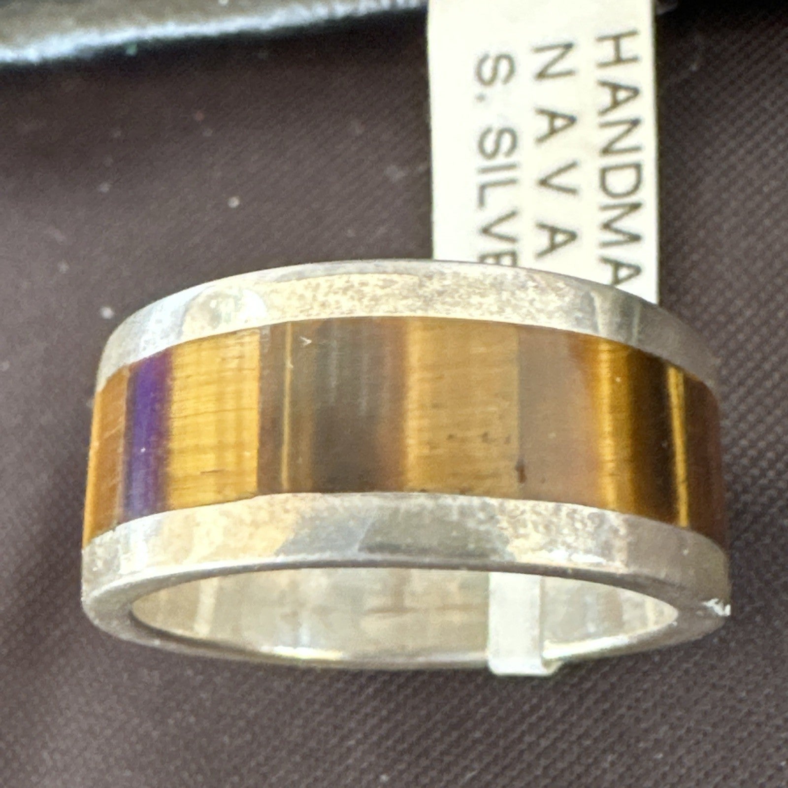 Infinity Mens Coffee Tigers Eye Navajo Sterling Silver Inlay Ring Size 10 19047
