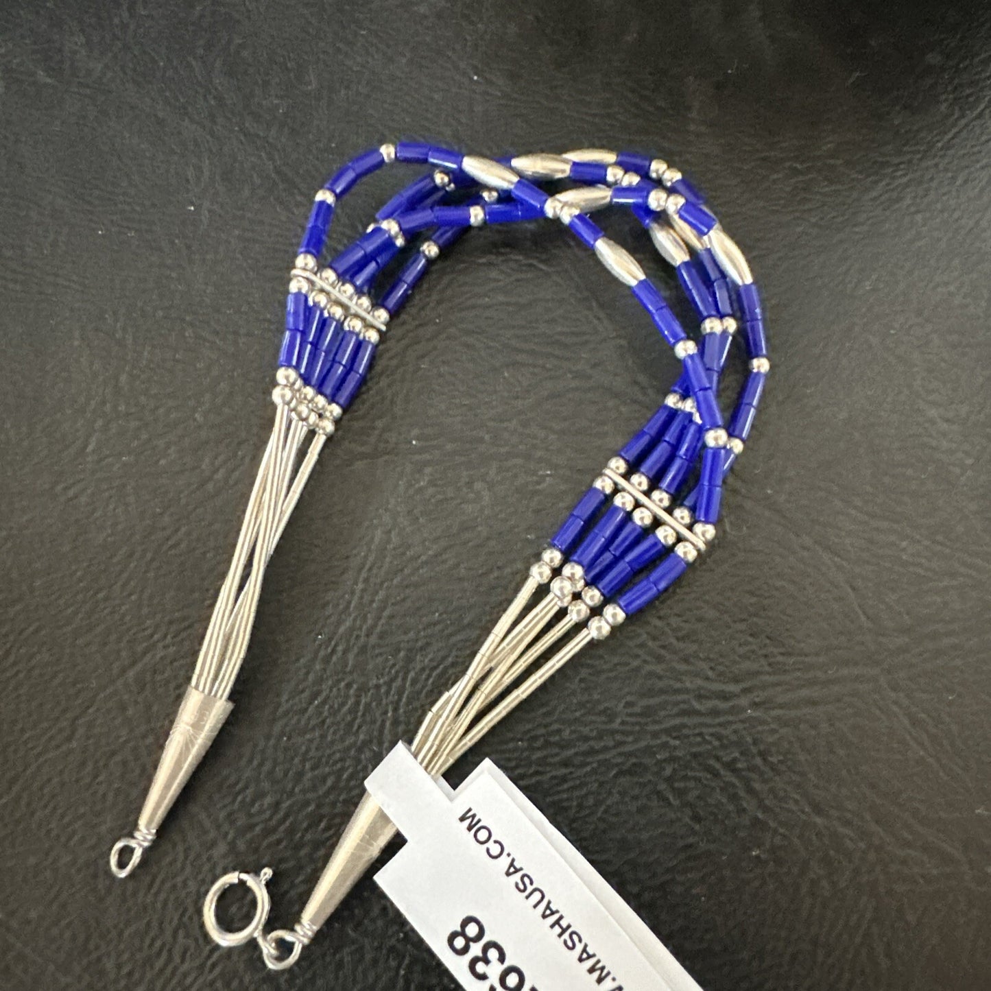 Lapis Stabilized Liquid Heishi 5 Strands Sterling Silver Bracelet 7.25" 12638