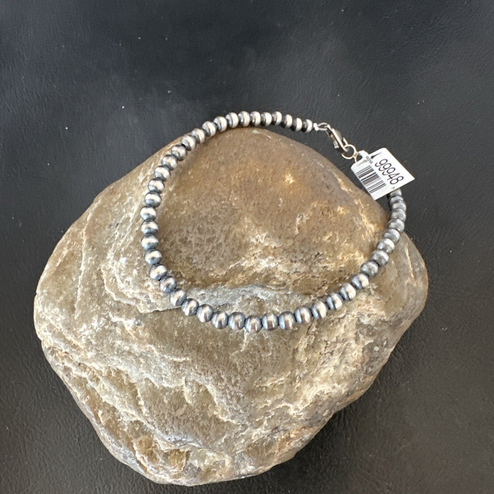 Native American Navajo 4mm Beads 7” Sterling Silver Bracelet 90407
