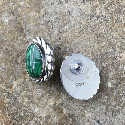 Green Malachite Southwetsern Navajo Sterling Silver Inlay Earrings 01987