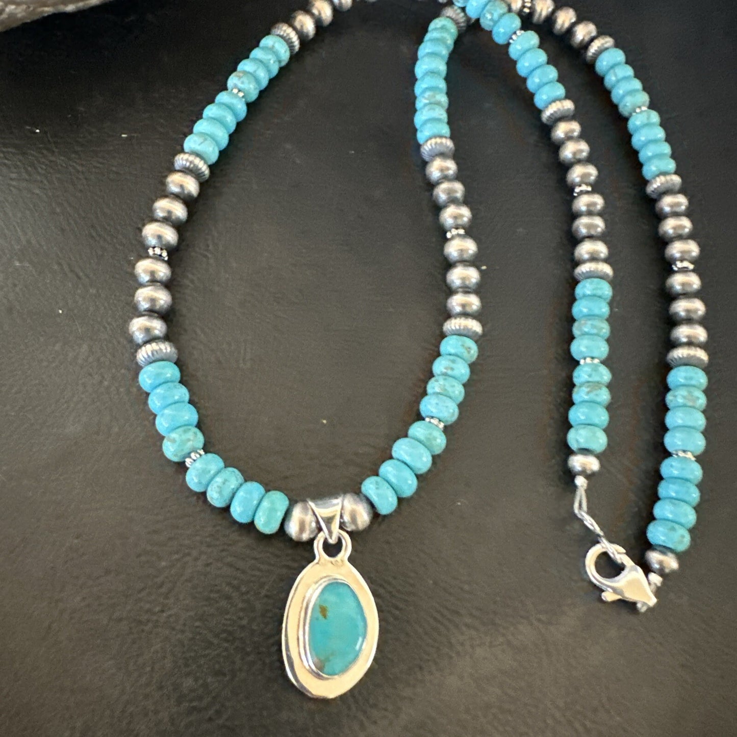WoMens Blue Kingman Turquoise Pendant Navajo Sterling Silver Necklace 21" 17931