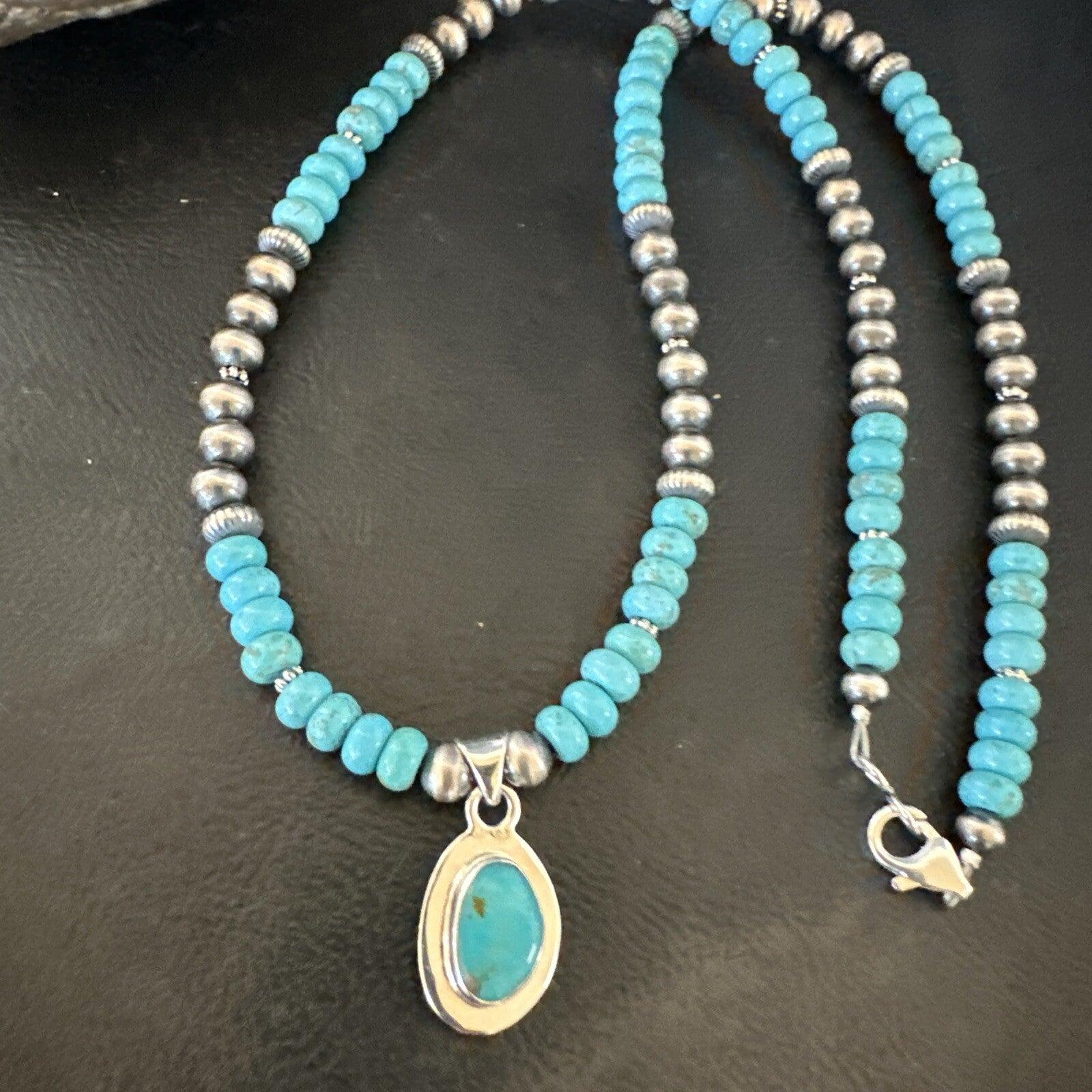 WoMens Blue Kingman Turquoise Pendant Navajo Sterling Silver Necklace 21" 17931