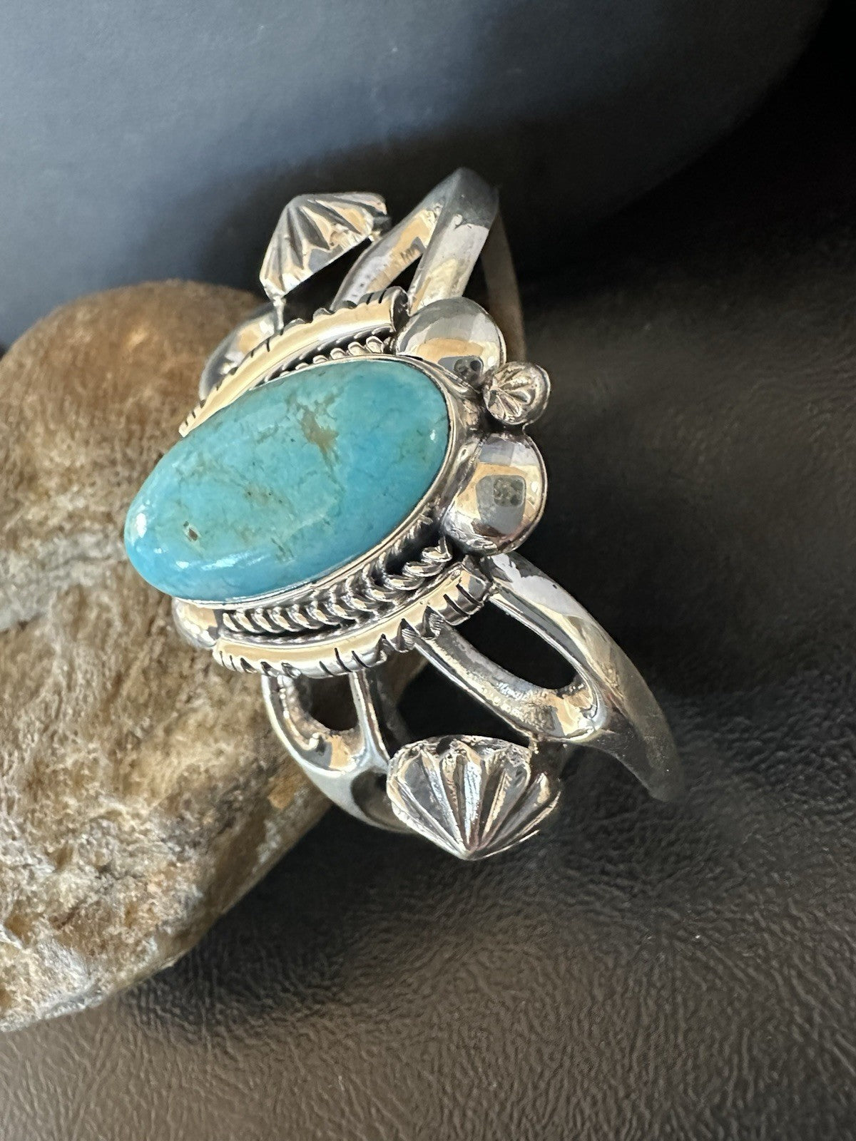WoMens Tufa Kingman Turquoise Navajo Sterling Silver Cuff Bracelet 7.1" 19453