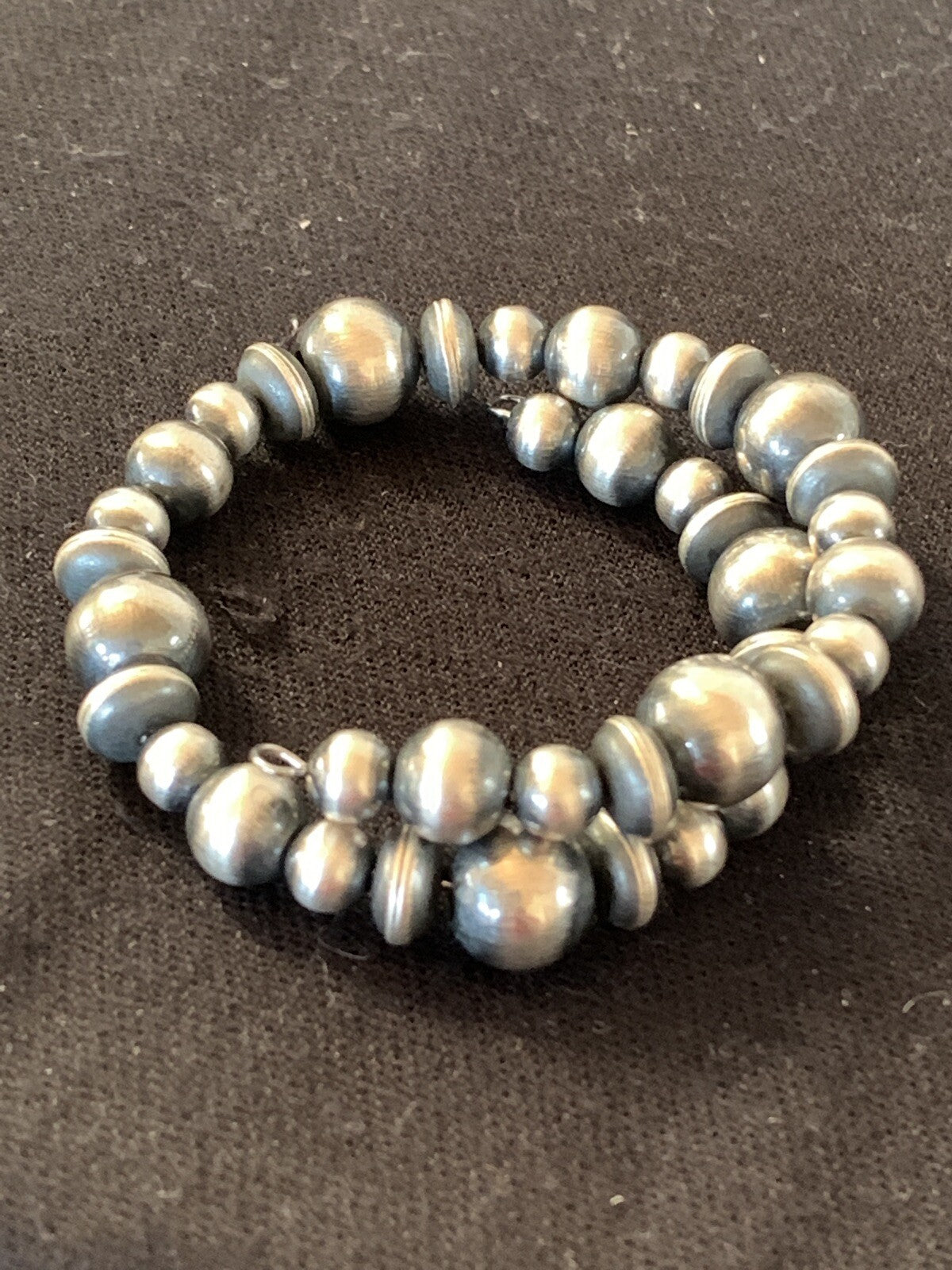 Navajo Pearls Sterling Silver Mixed Bead Stainless Wrap Bracelet 8" 11808