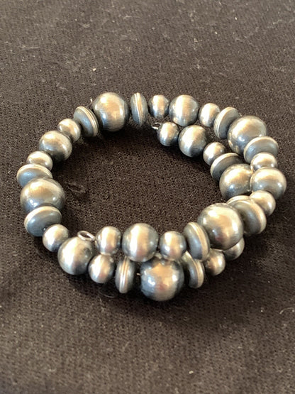 Navajo Pearls Sterling Silver Mixed Bead Stainless Wrap Bracelet 8" 11808