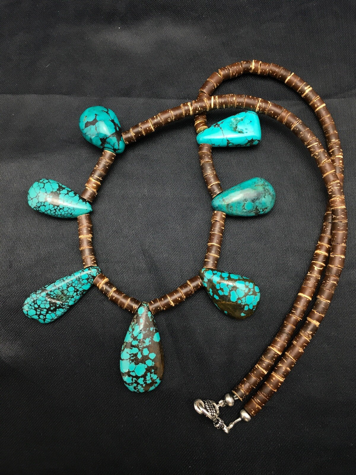 Spiderweb Turquoise & Bone Bead Navajo Pearls Sterling Silver Necklace 20" 4100