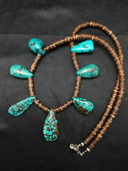 Spiderweb Turquoise & Bone Bead Navajo Pearls Sterling Silver Necklace 20" 4100