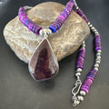 Purple Stone Pendant Navajo Pearls Necklace 23" | Sterling Silver | Authentic Native American Handmade | 17936
