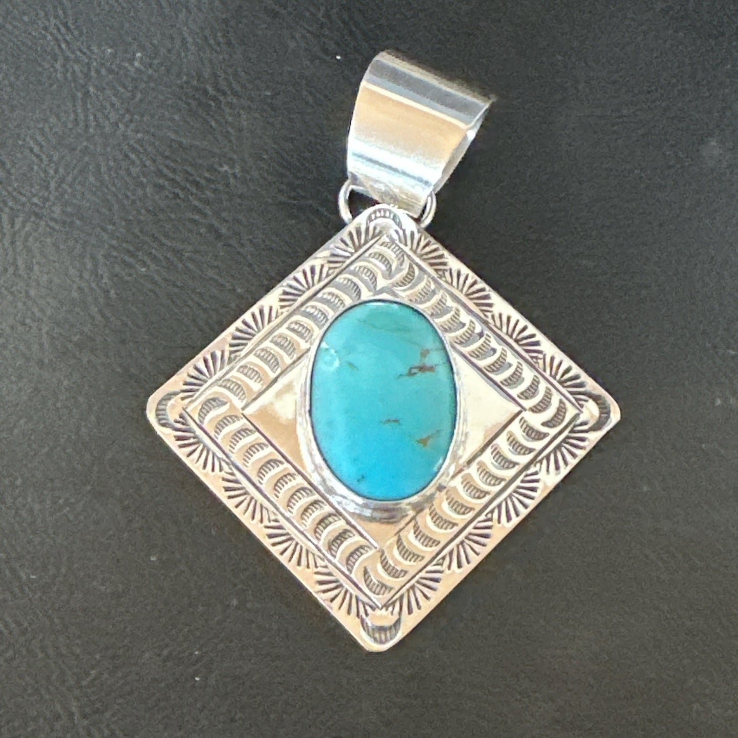 Men Women Blue Kingman Turquoise Pendant Navajo Sterling H Joe 19519