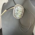 Men's BOLO TIE WHITE BUFFALO TURQUOISE Navajo 2.7" | Sterling Silver | Authentic Native American Handmade | 19595
