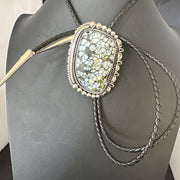 Men's BOLO TIE WHITE BUFFALO TURQUOISE Navajo 2.7" | Sterling Silver | Authentic Native American Handmade | 19595