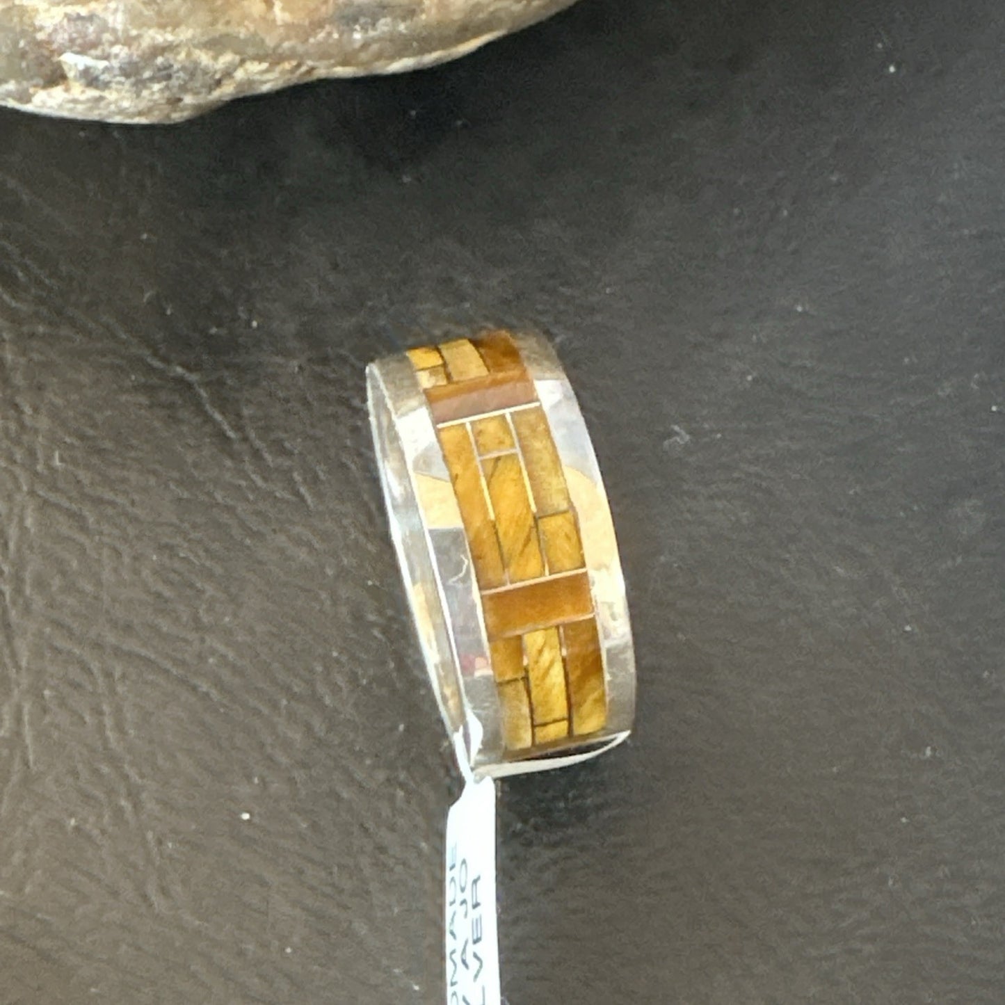 Infinity Mens Band Tigers Eye Navajo Sterling Silver Inlay Ring Size 10 19050