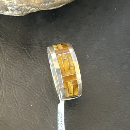 Infinity Mens Band Tigers Eye Navajo Sterling Silver Inlay Ring Size 10 19050