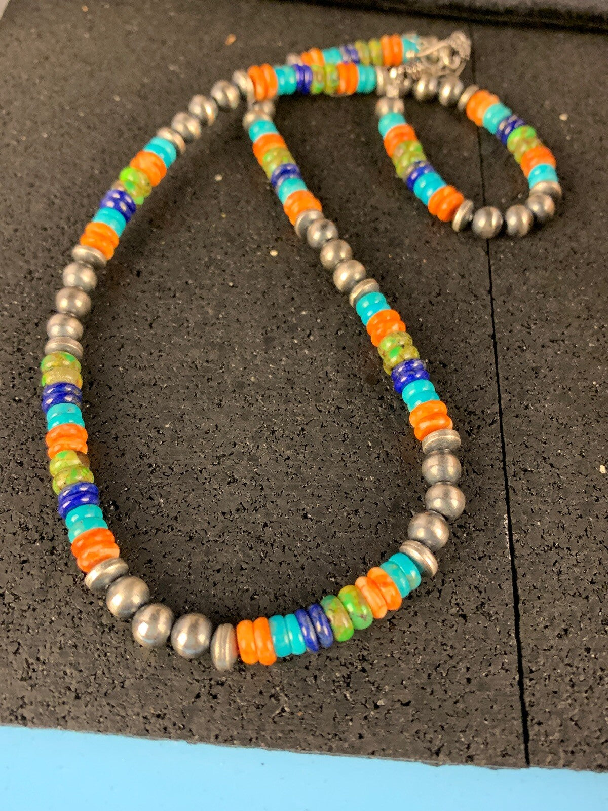 Native Sterling Silver Multi-Stone Turquoise Lapis Necklace Bracelet Set