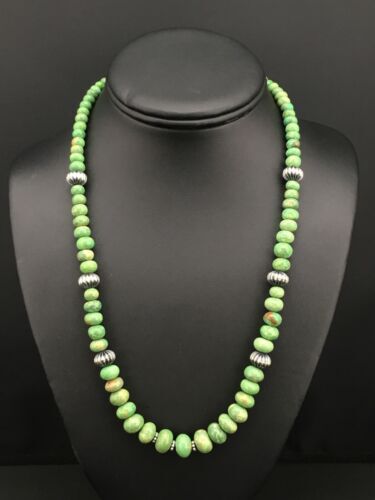Authentic Navajo Green Kingman Turquoise Sterling Silver Necklace 20” 1290