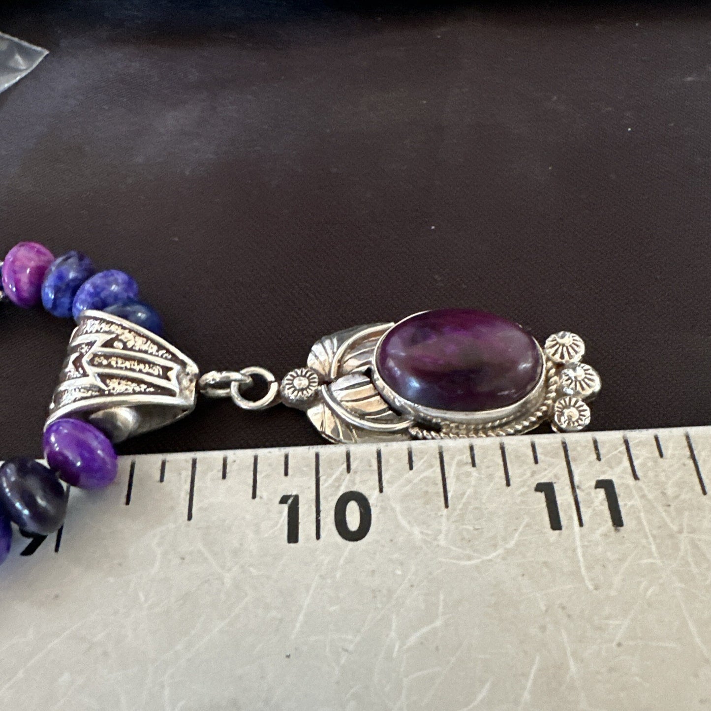 Purple Stone Pendant Navajo Pearls Sterling Silver Necklace 21” 18033