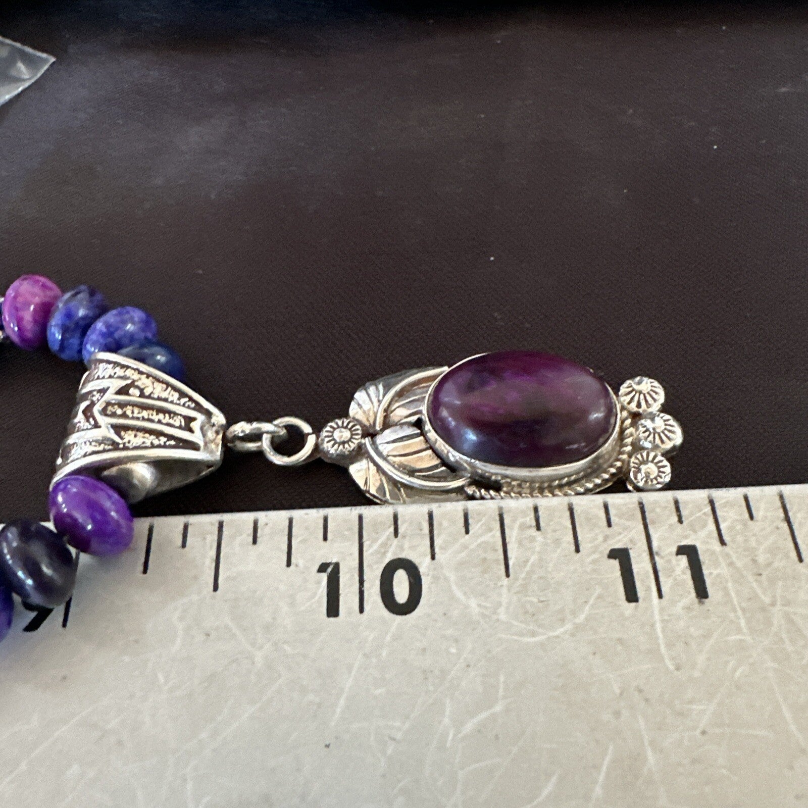 Purple Stone Pendant Navajo Pearls Sterling Silver Necklace 21” 18033