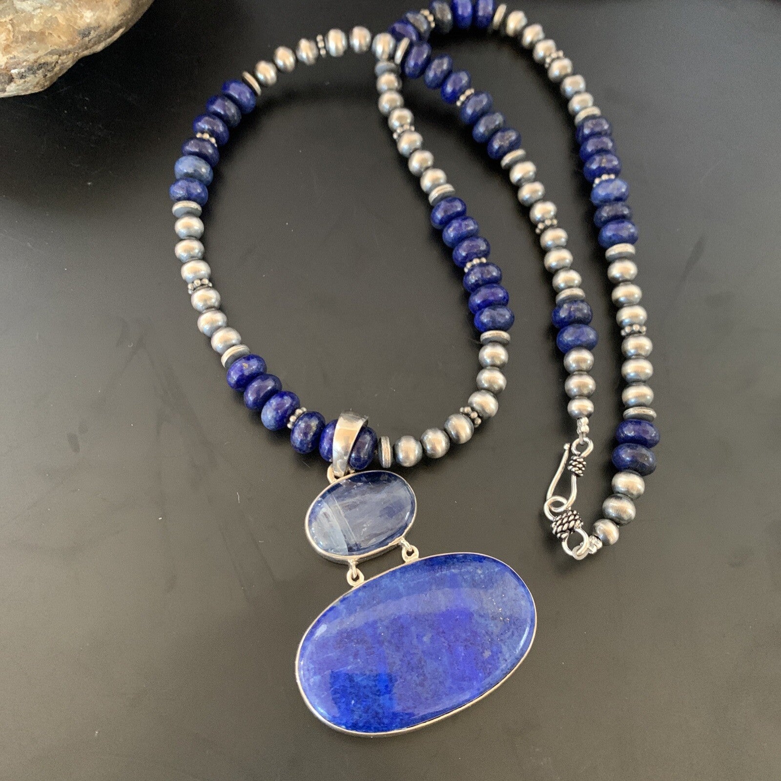 Lapis Lazuli Pendant Navajo Pearls Sterling Silver Necklace 11366