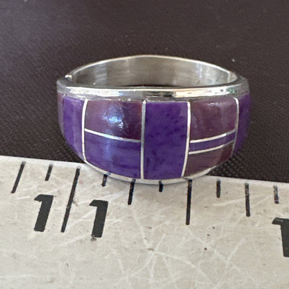 Native Womens  Purple Stone Navajo Sterling Silver Ring Set Sz 10 17778