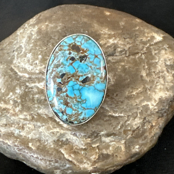Blue Turquoise#8 Southwestern Ring Size 7 | Sterling Silver | Authentic Native American Handmade | 19738