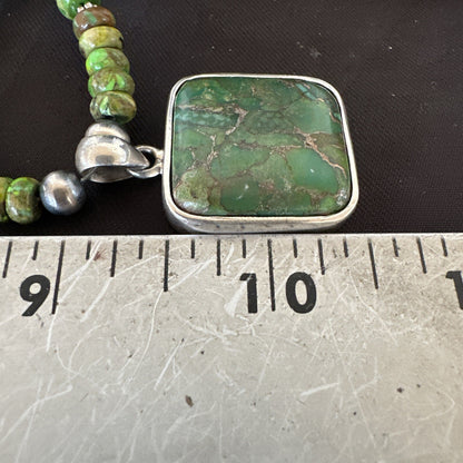 Womens Green Gaspeite Turquoise Pendant Navajo Sterling Silver Necklace 18368