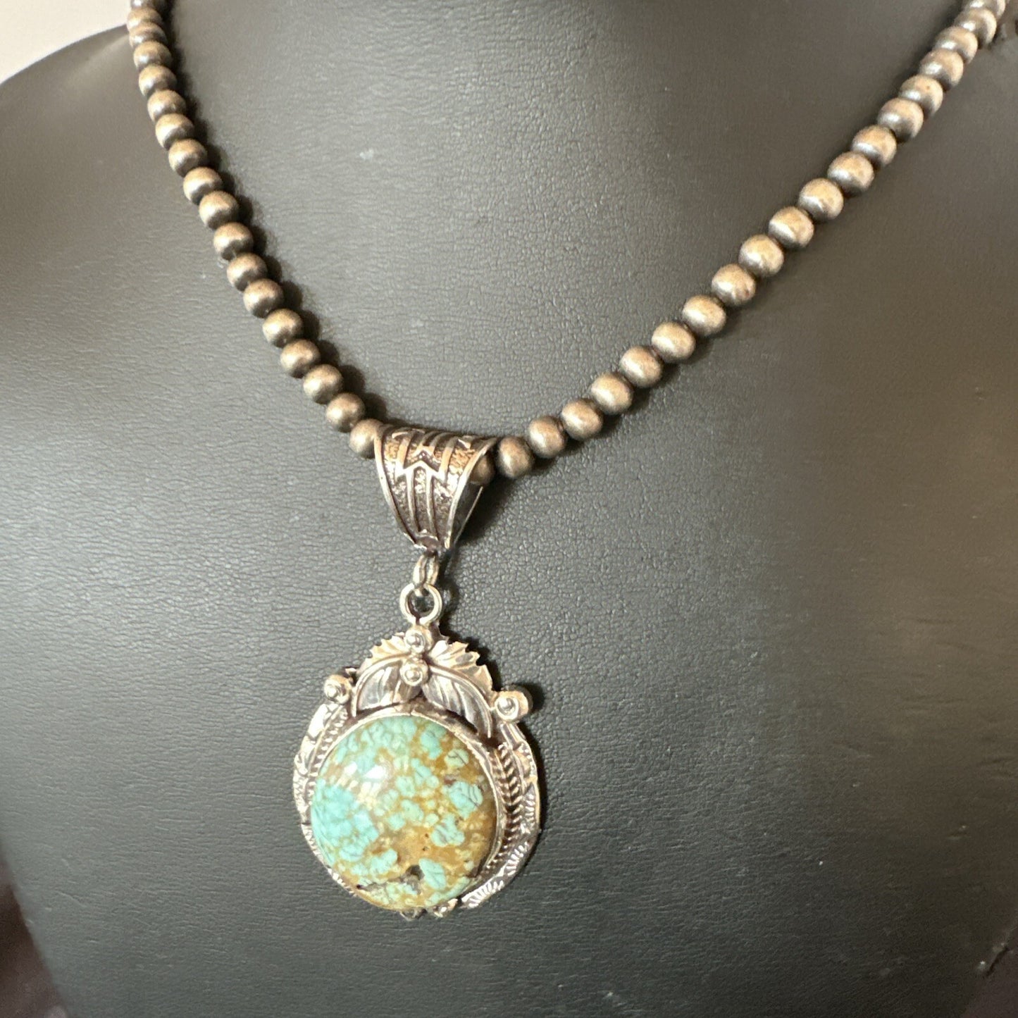 Mens Blue Turquoise#8 Pendant Navajo Sterling Silver Necklace 18073