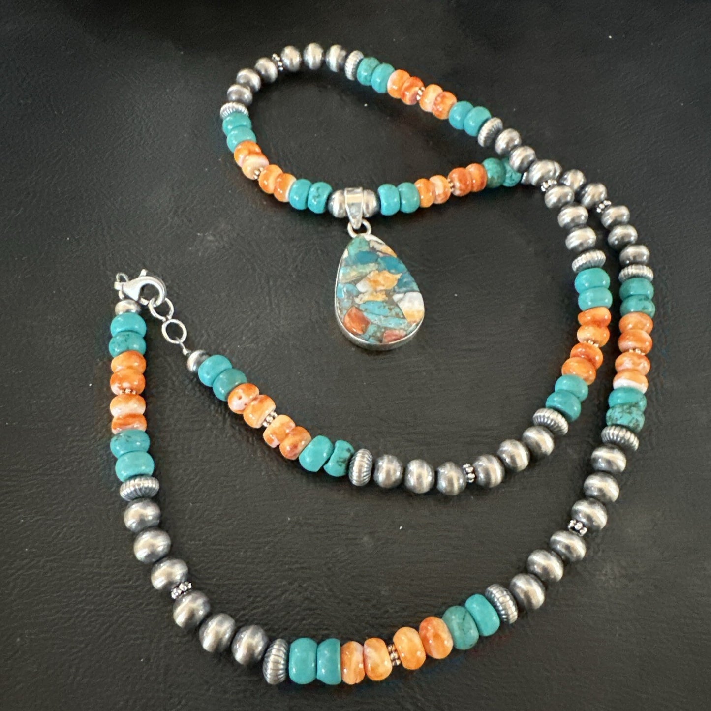 Spiny Pendant Turquoise Navajo Sterling Silver Necklace 21" 17898