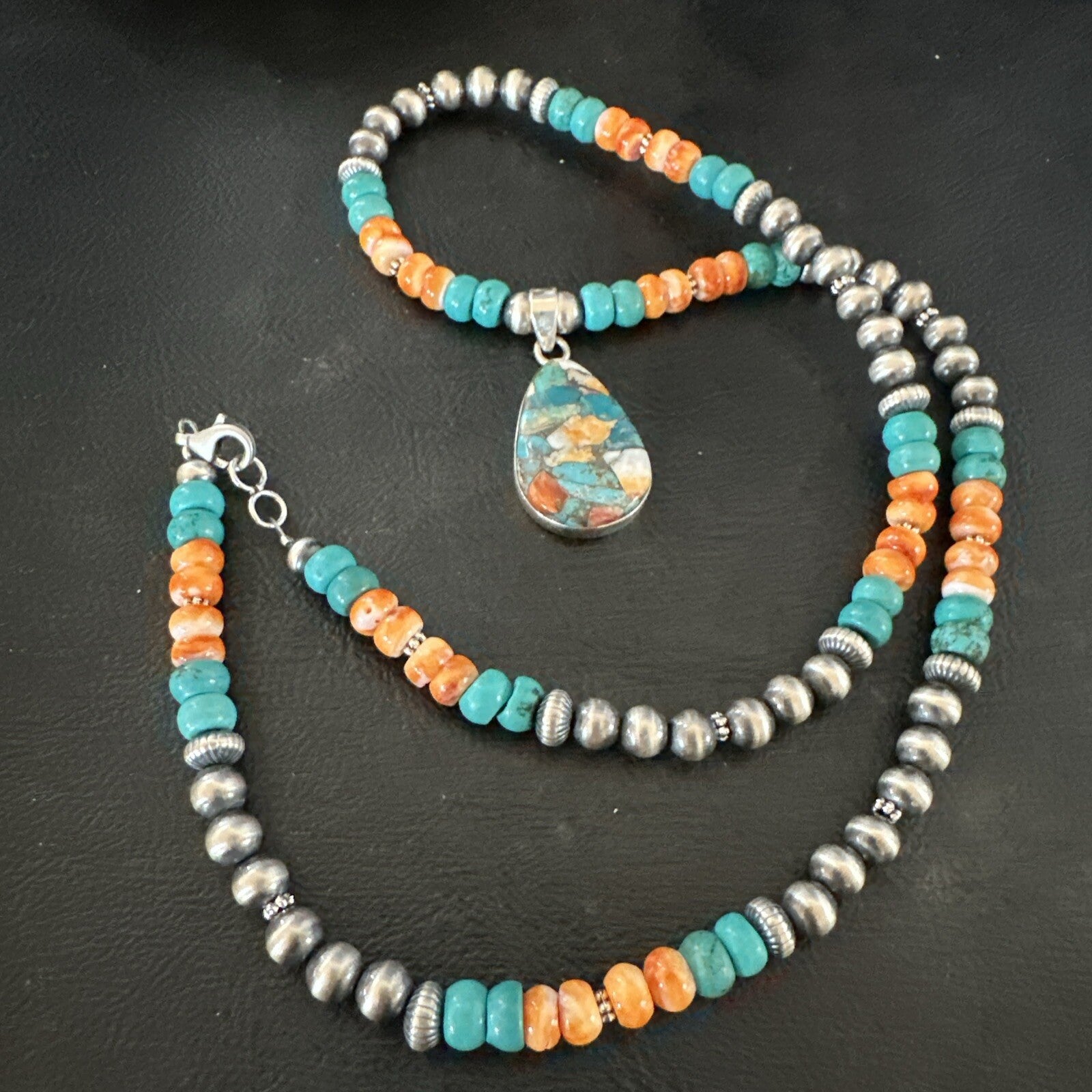 Spiny Pendant Turquoise Navajo Sterling Silver Necklace 21" 17898