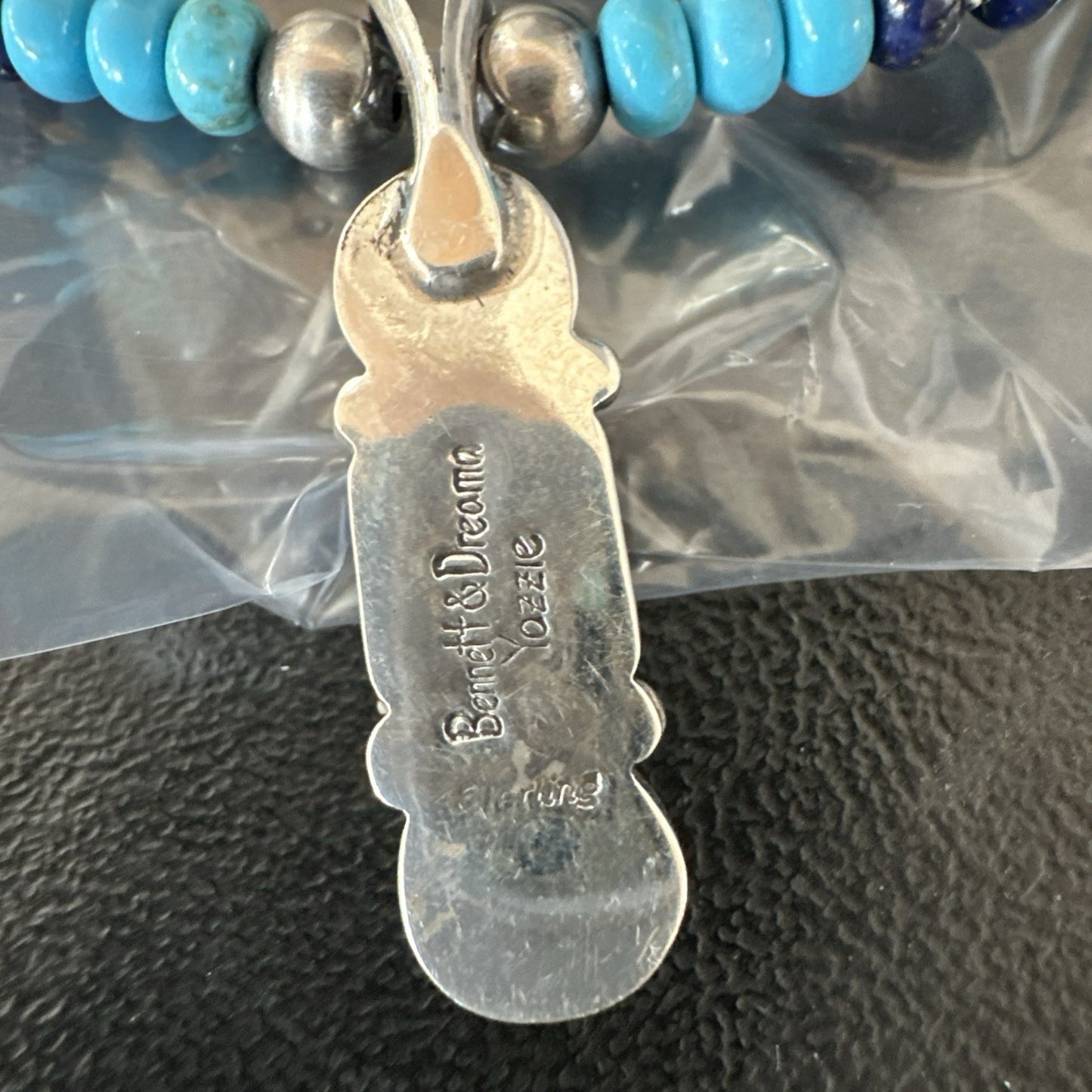 Blue Turquoise Lapis Onyx Pendant Navajo Sterling Silver Necklace 19550