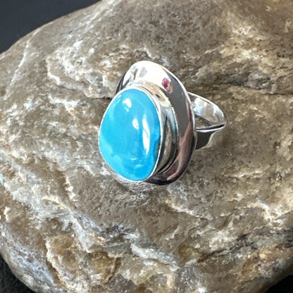 Southwestern Sterling Silver Blue Kingman Turquoise Ring Size 8 18523