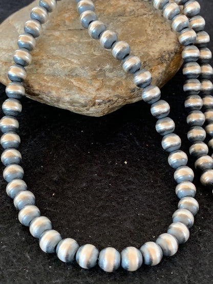 Native American 8mm Sterling Silver Navajo Pearls 23" Single Strand Necklace