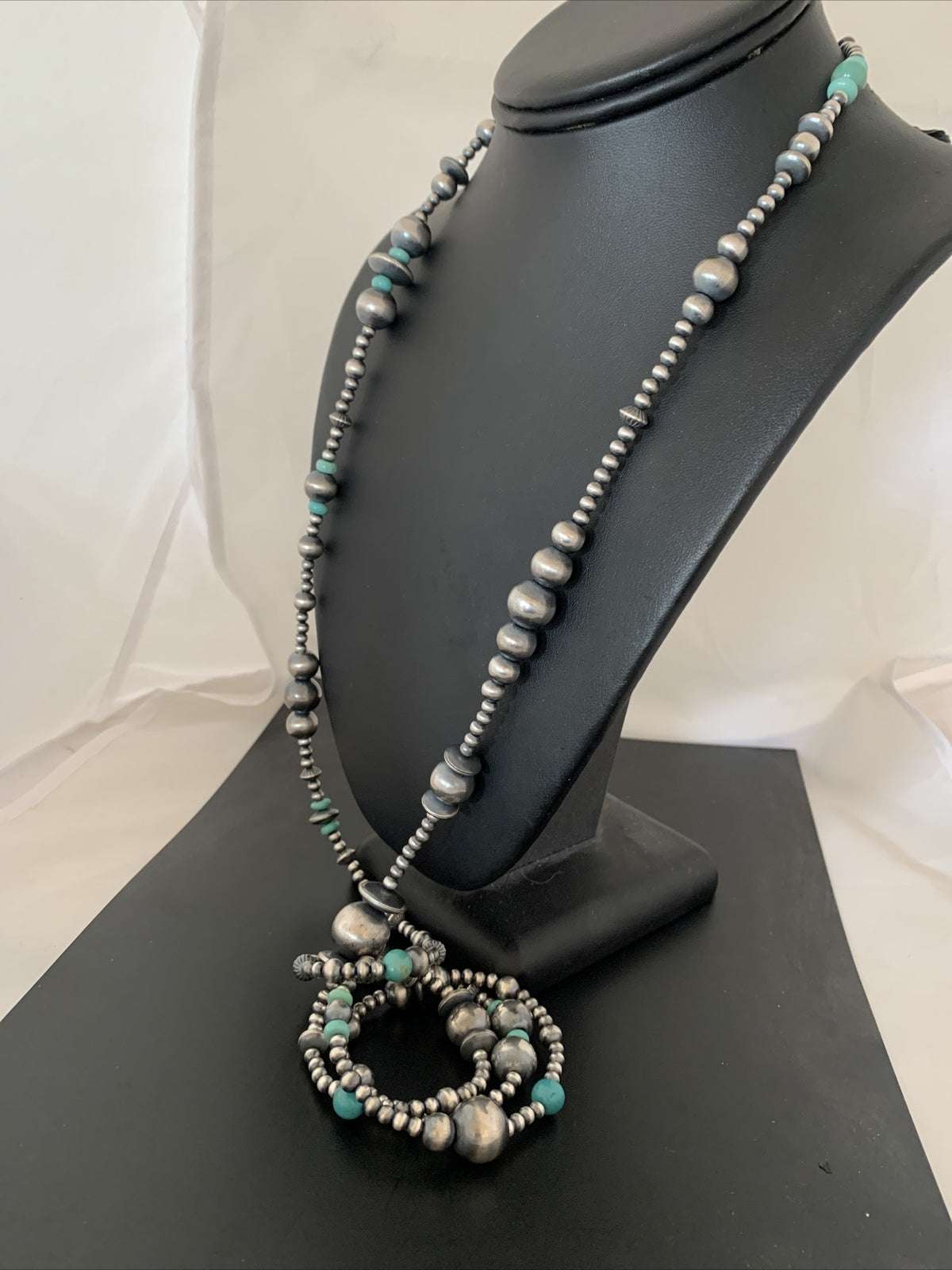 Native Sterling Silver Beads Royston Turquoise 48in Necklace 01401