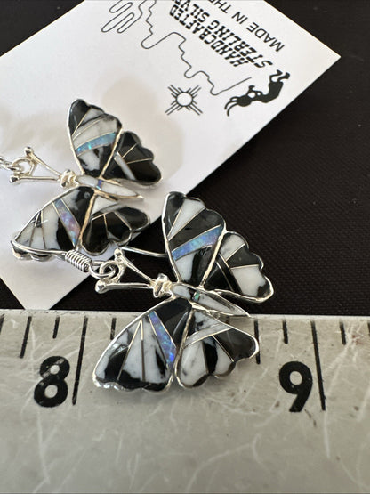 White Buffalo Turquoise Opal Onyx Sterling Silver ButterFly Earrings 18553