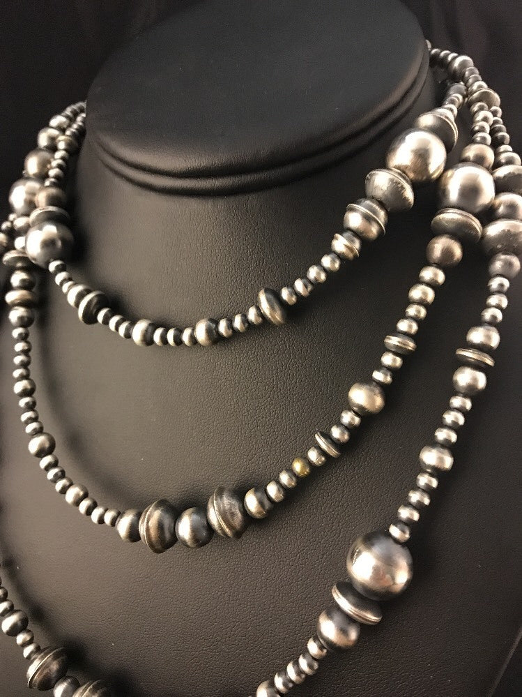 Southwestern 60” Long Navajo Pearls Sterling Silver Necklace Mixed Beads