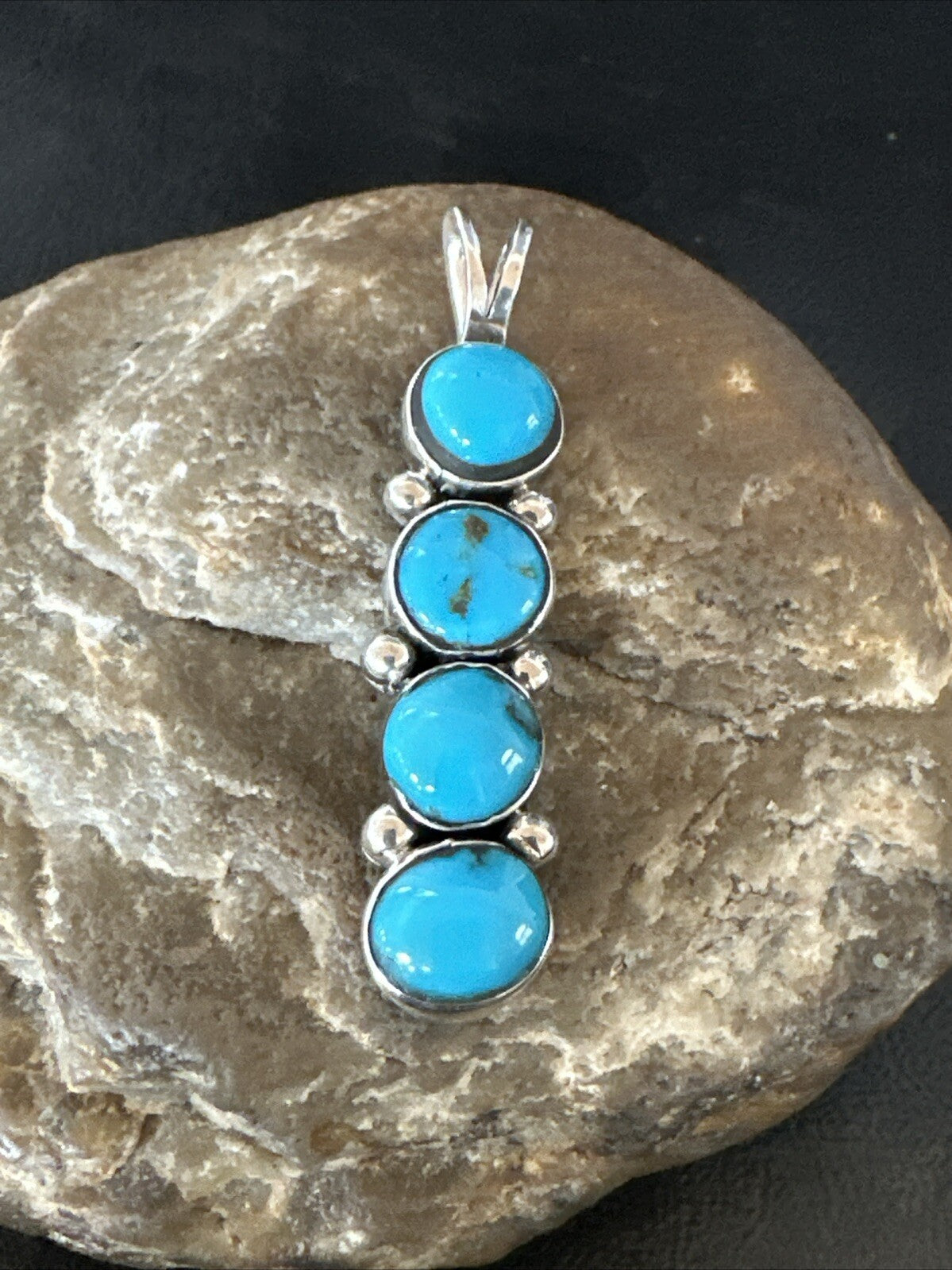 Robin Egg Turquoise 4 Stone Navajo Sterling Silver Cluster Pendant 18336