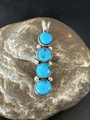 Robin Egg Turquoise 4 Stone Navajo Cluster Pendant | Sterling Silver | Authentic Native American Handmade | 18336