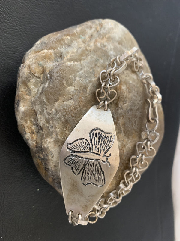 Butterfly Navajo Old Pawn Link Bracelet | Sterling Silver | Authentic Native American Handmade | 01467