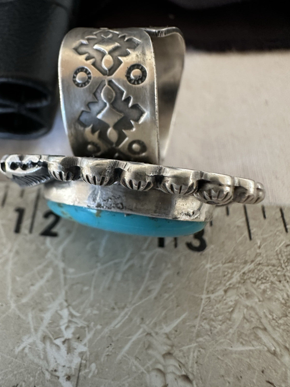 Mens Blue Kingman Turquoise Navajo Sterling Silver Adjustable Ring Size 9 19417