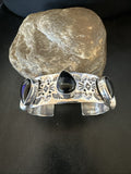 Men's Women's Navajo Black Onyx Cluster Cuff Bracelet 7.5" | Sterling Silver | Authentic Native American Handmade | 19434