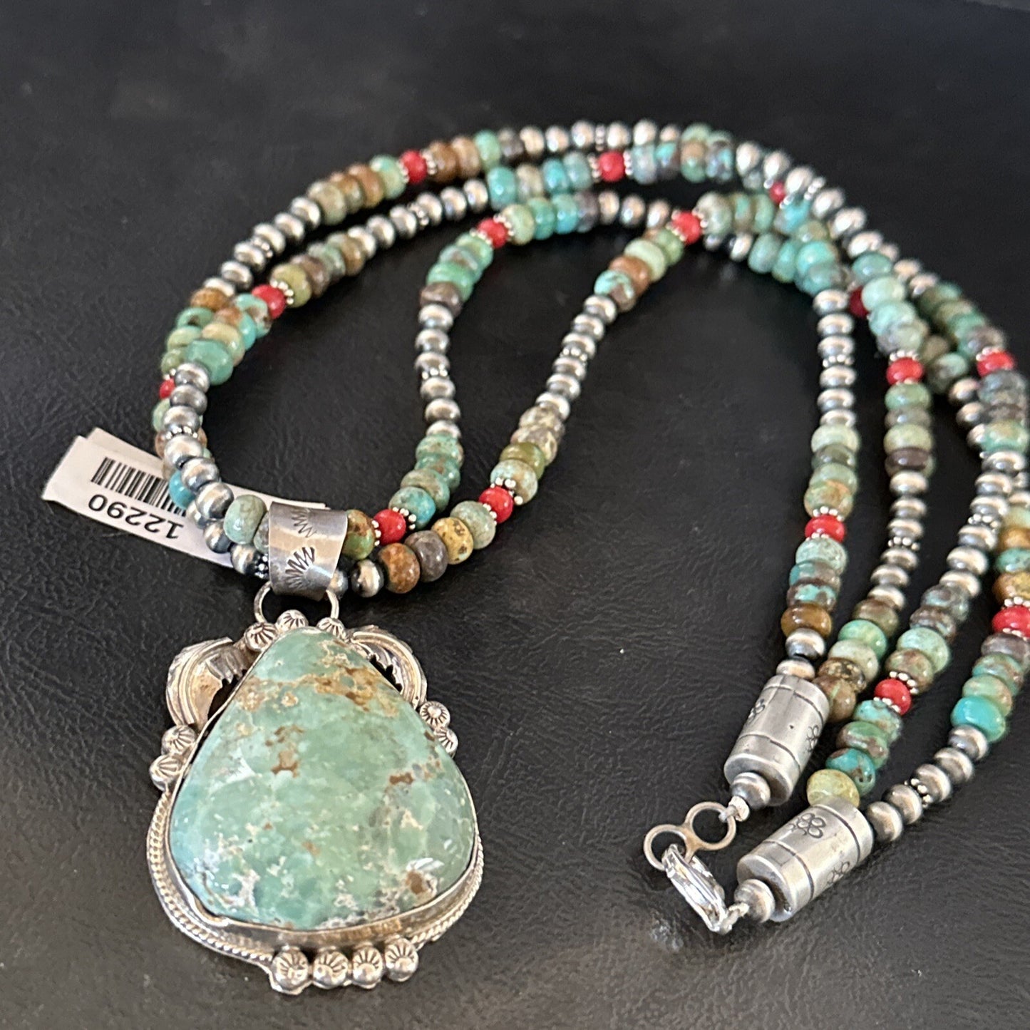 Womens Green Royston Turquoise Pendant Navajo Sterling Silver Necklace 12290