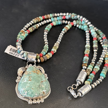 Womens Green Royston Turquoise Pendant Navajo Sterling Silver Necklace 12290