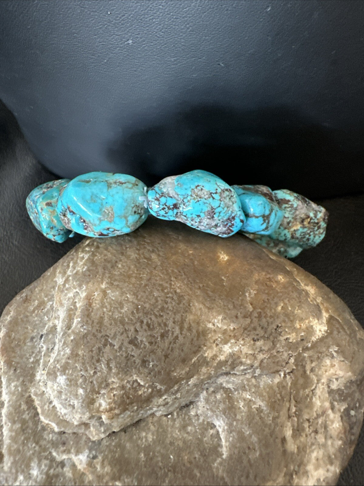 Mens Womens Blue Turquoise Stretch Stone Friendship Bracelet 7" 18864