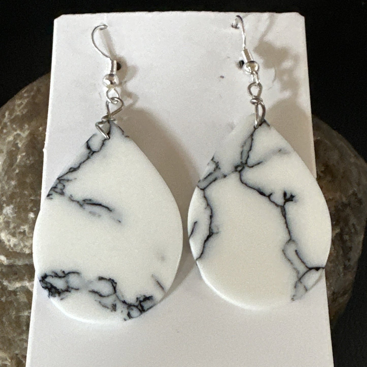 White Howlite Slab Sterling Silver Dangle Earrings 1” 19265