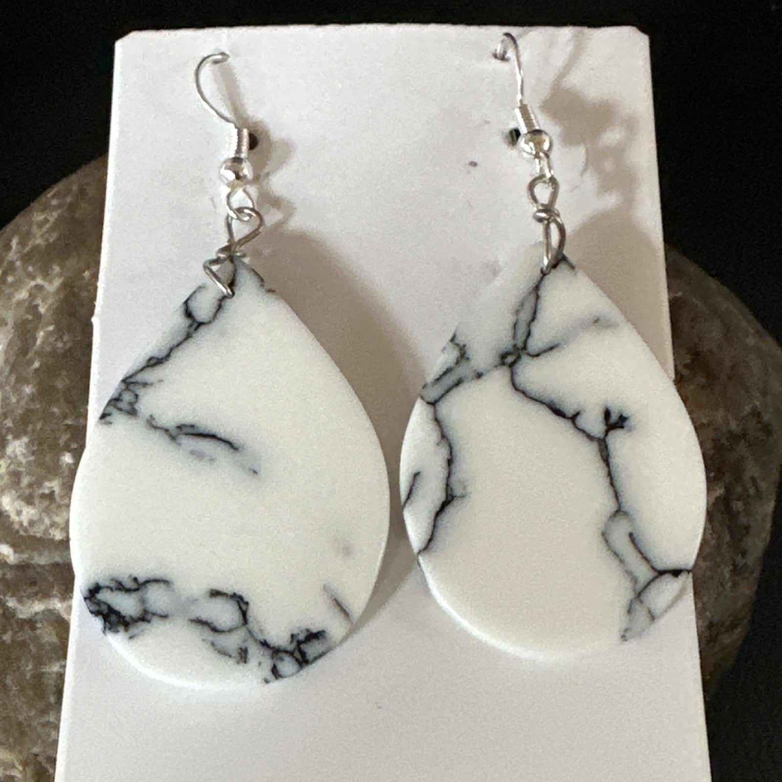 White Howlite Slab Sterling Silver Dangle Earrings 1” 19265