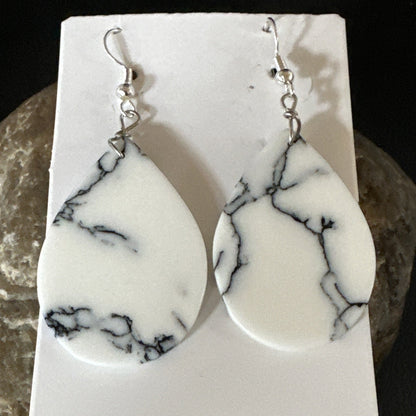 White Howlite Slab Sterling Silver Dangle Earrings 1” 19265