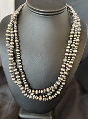Mixed Bead Navajo Pearls Necklace 22"3 Strand | Sterling Silver | Authentic Native American Handmade | 94422