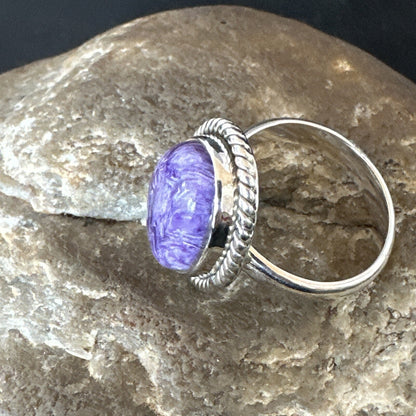 Womens Purple Charoite Navajo Sterling Silver Oval Ring Adjustable Size 9 17246