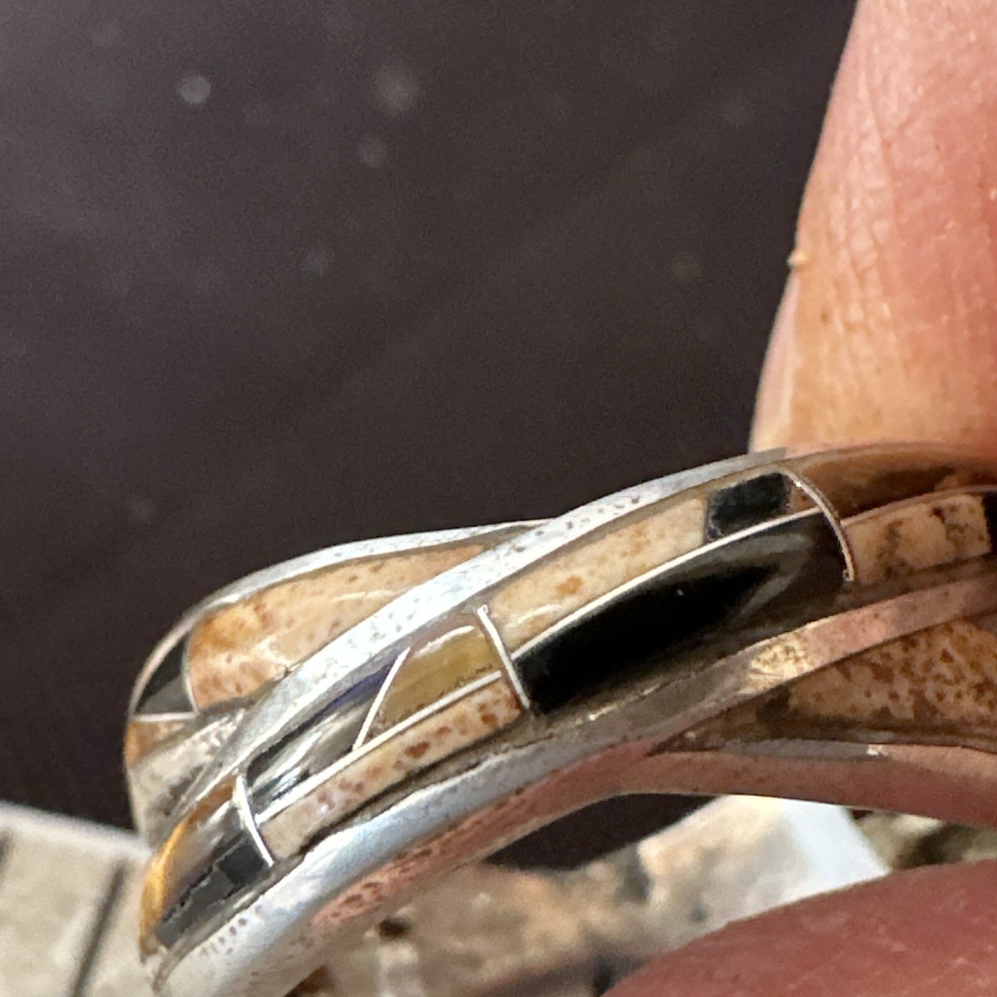 Navajo Black Onyx Tiger's Eye Inlay Sterling Ring Size 5.5 18702