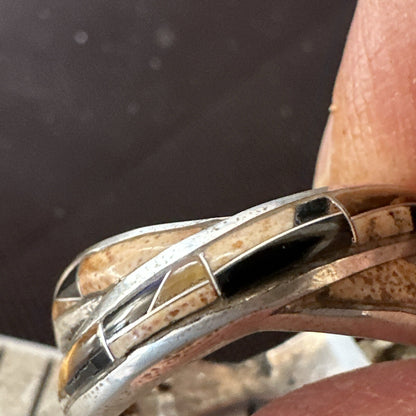 Navajo Black Onyx Tiger's Eye Inlay Sterling Ring Size 5.5 18702