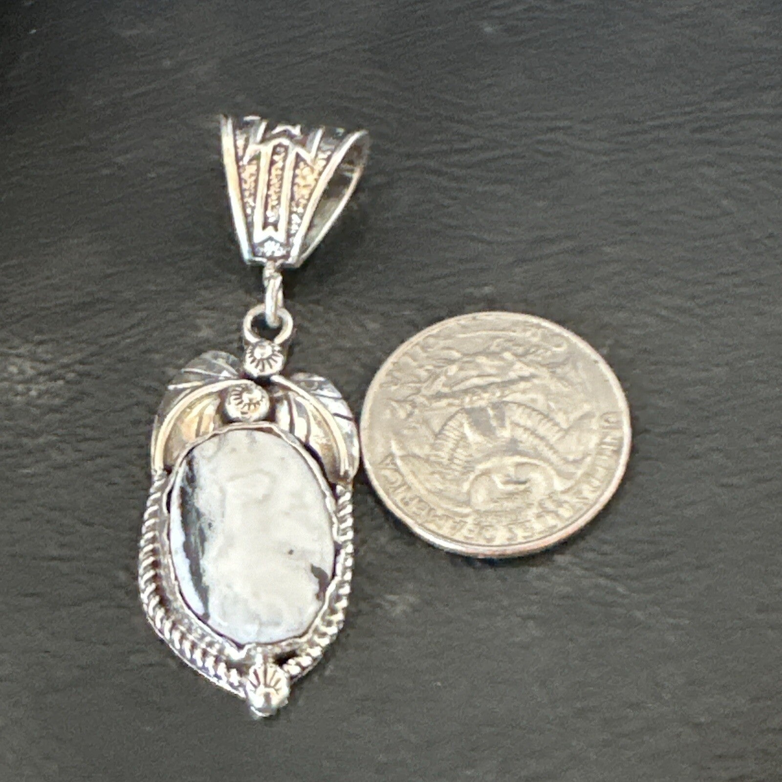 AS IS NO RETURNS White Buffalo Turquoise Pendant Navajo Sterling Silver 17743